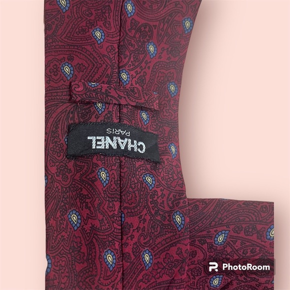 Vintage Chanel Black & Red Wheat Bundle Necktie-100% Silk-Made in Italy - Picture 4 of 5